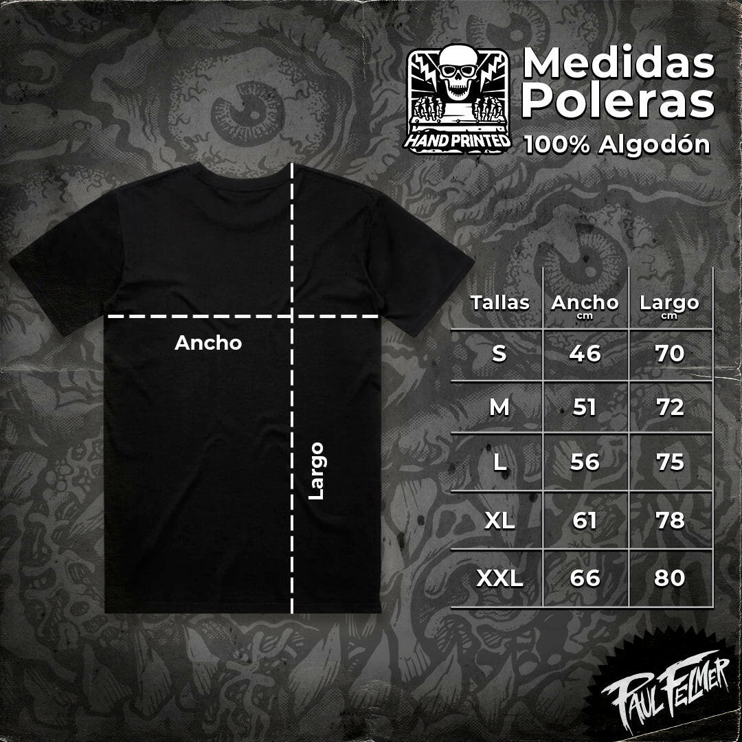 Guía de tallas poleras Paul Felmer — medidas S, M, L, XL, XXL