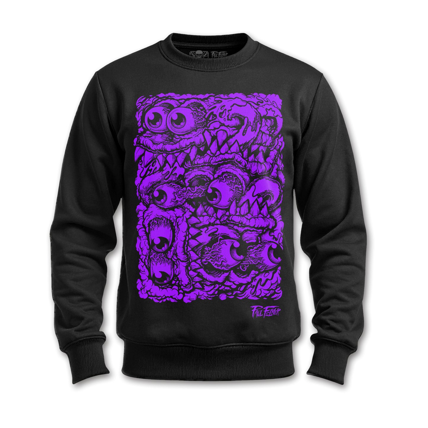 Polerón Polo 8 OJOS MORADO — Serigrafía artesanal Paul Felmer Chile — fondo blanco