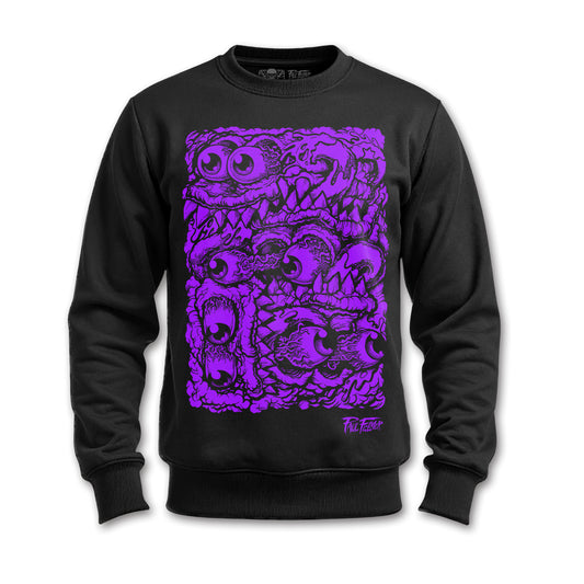 Polerón Polo 8 OJOS MORADO — Serigrafía artesanal Paul Felmer Chile — fondo blanco