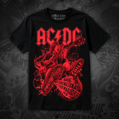 Polera AC/DC Chile 2026, Black Edition — Serigrafía artesanal Paul Felmer Chile — frente