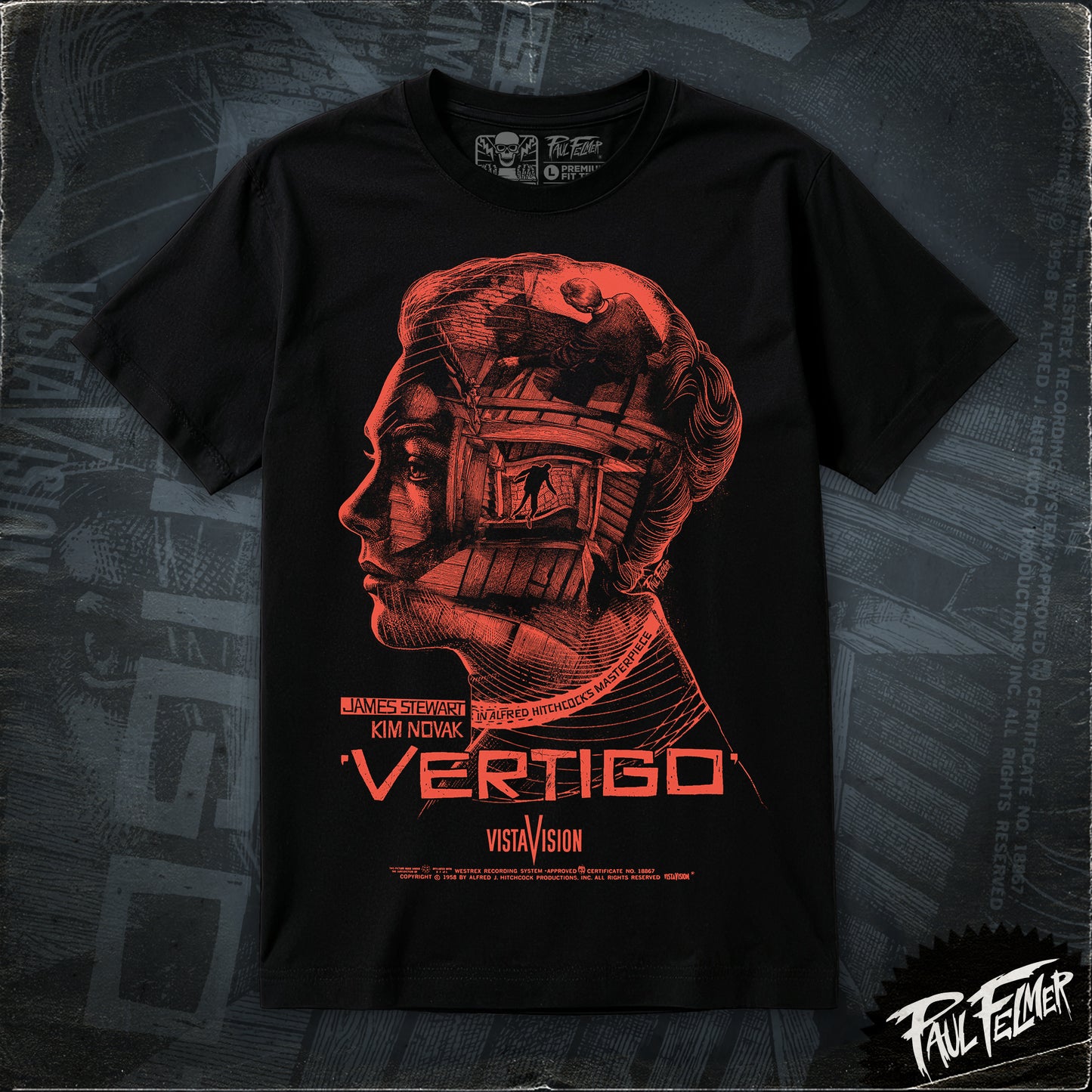 Polera VERTIGO - Kim — Serigrafía artesanal Paul Felmer Chile — frente