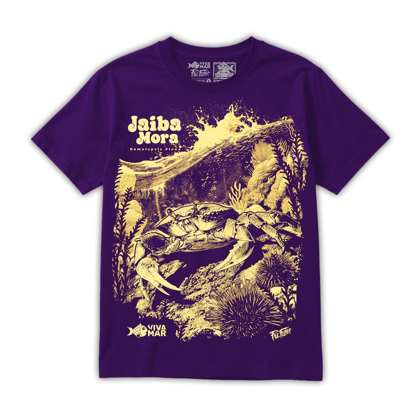 Polera Jaiba Mora - Morado — Serigrafía artesanal Paul Felmer Chile — fondo blanco