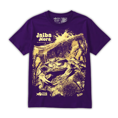Polera Jaiba Mora - Morado — Serigrafía artesanal Paul Felmer Chile — fondo blanco