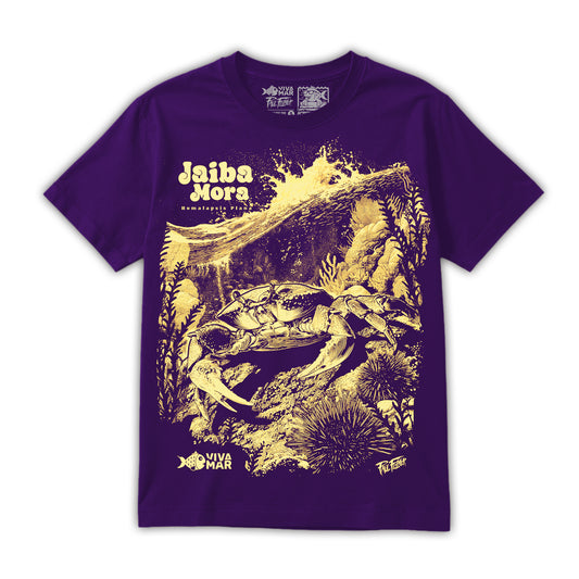 Polera Jaiba Mora - Morado — Serigrafía artesanal Paul Felmer Chile — fondo blanco